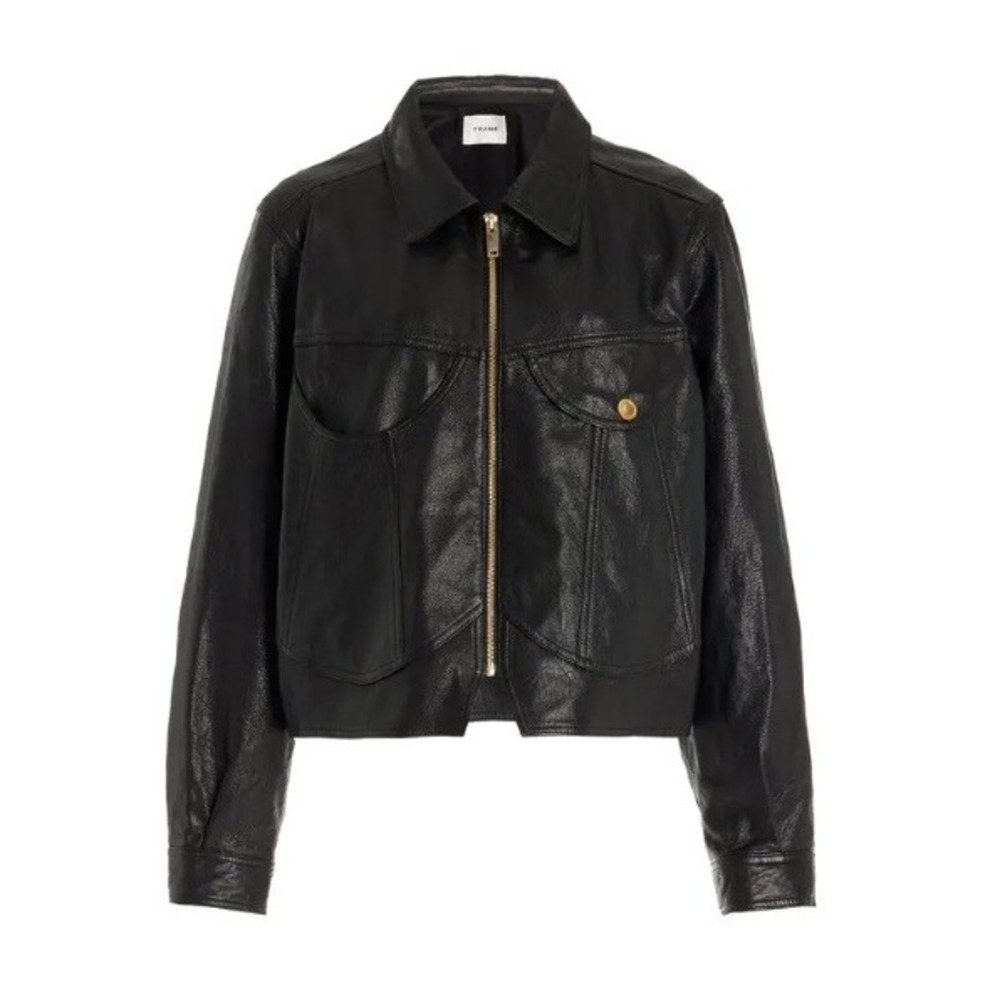 FRAME Leather Heart Jacket Black Cropped Zip Front Leather Jacket XS - Picture 7 of 14